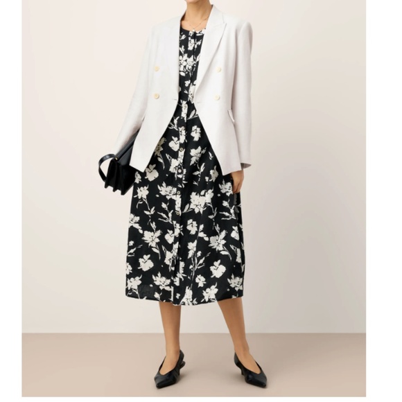 100% Linen Floral Printed Gathered Maxi Dress ELODIE - Picture 4 of 10